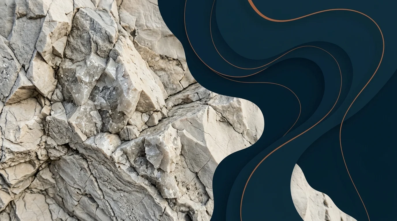 Textura de estrato geológico y roca caliza fracturada en cantera